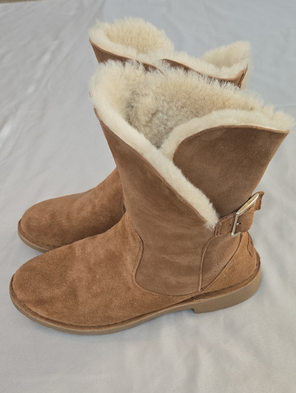 UGG Chestnut Shearling Cuff Suede Ankle Boots